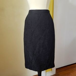 Vintage Christian Lacroix Black Pencil Skirt with Beautiful Embroidery size 8